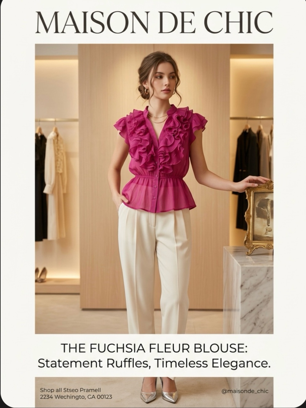 Like New ~ Boutique Fuchsia Ruffle Peplum Blouse ~ Size Large